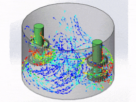 Simulation of mixing and dispersal of high viscosity fluid